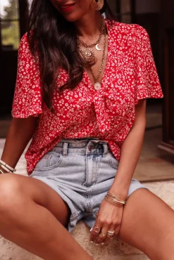 Hot Blouse Anja rouge à fleurs Blouses