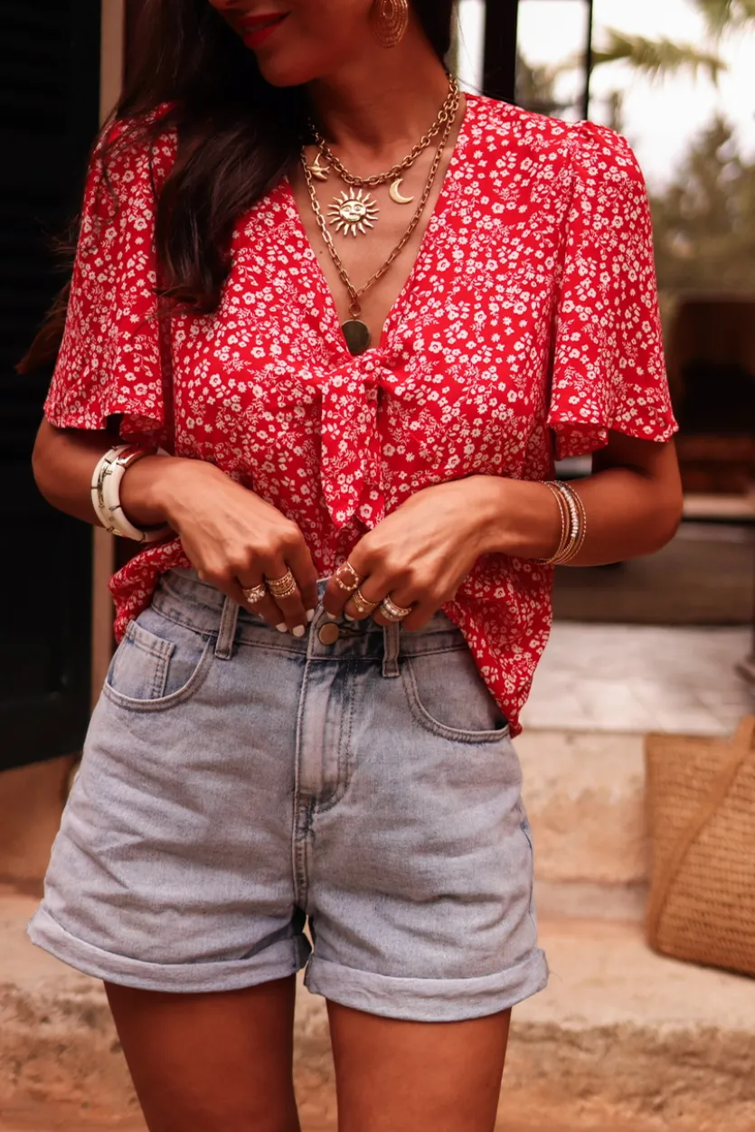 Hot Blouse Anja rouge à fleurs Blouses