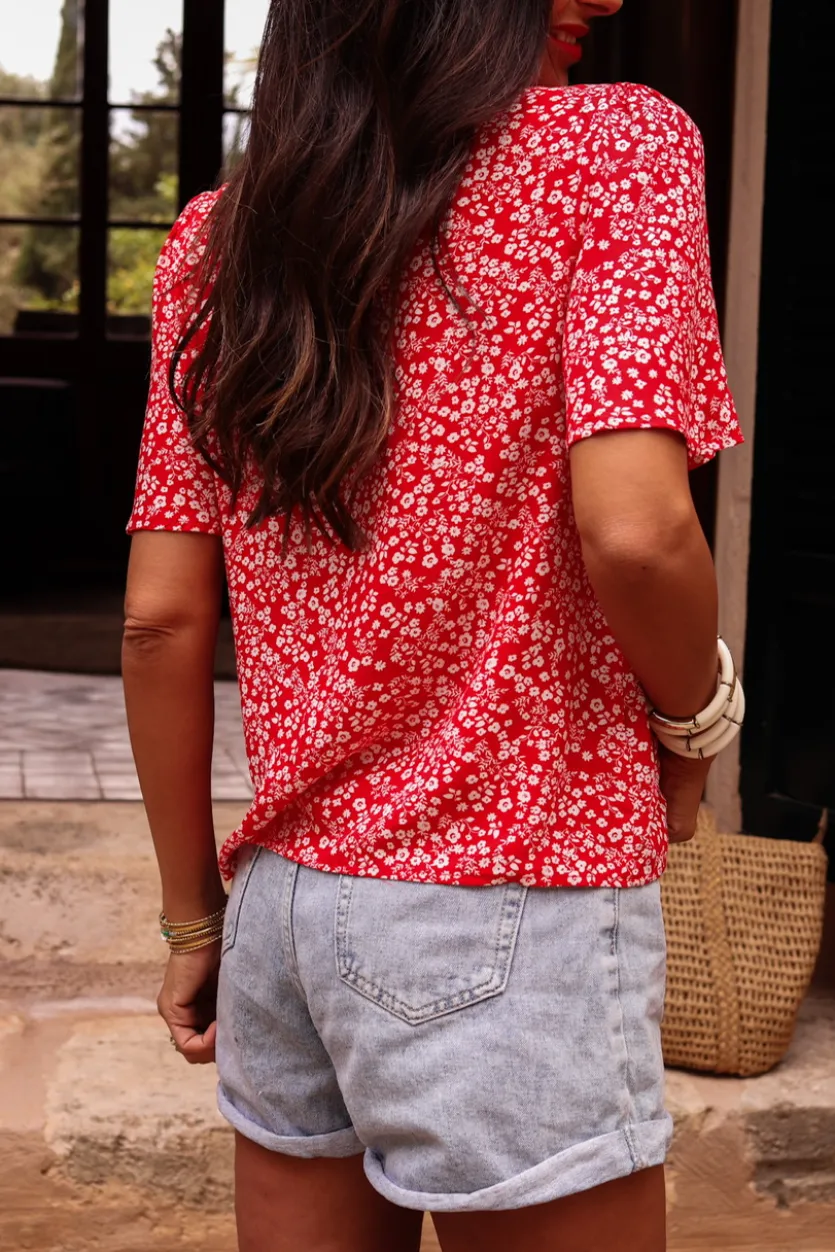 Hot Blouse Anja rouge à fleurs Blouses