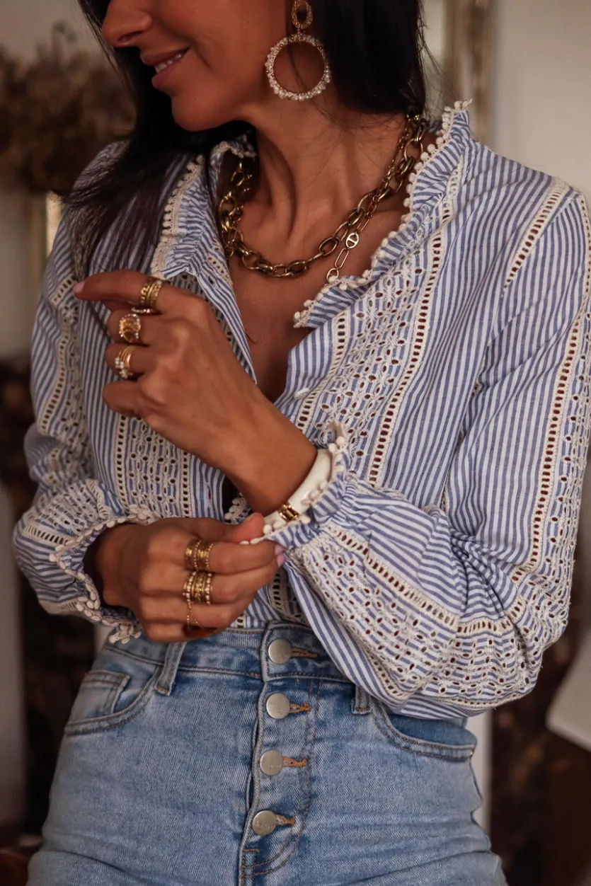 Best Blouse Cyane brodée bleu Blouses