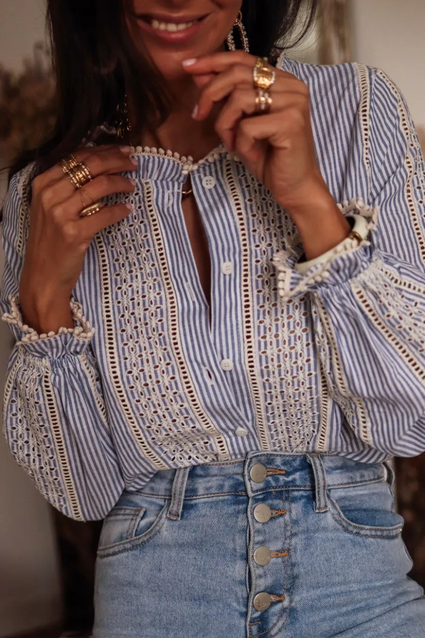 Best Blouse Cyane brodée bleu Blouses