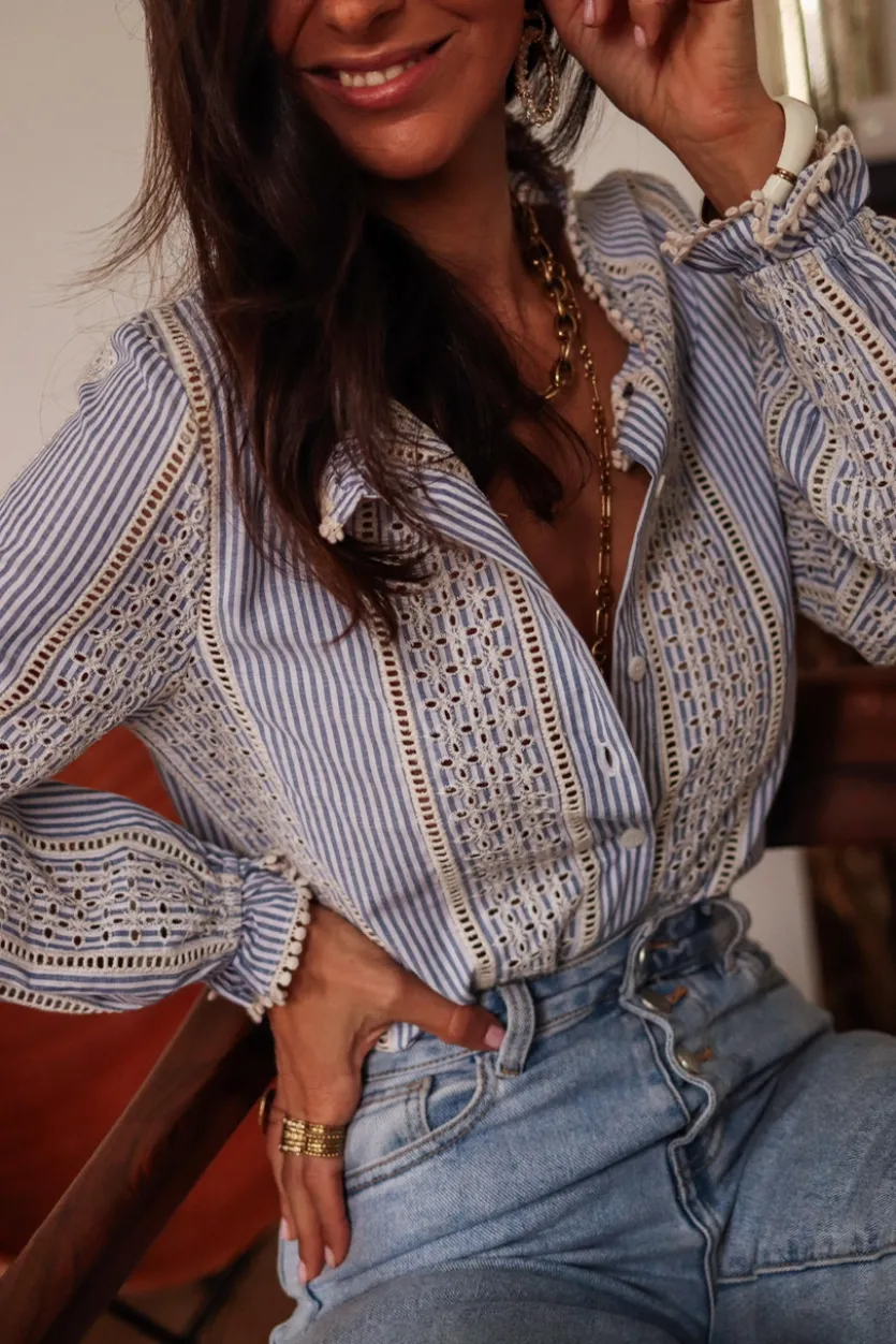 Best Blouse Cyane brodée bleu Blouses