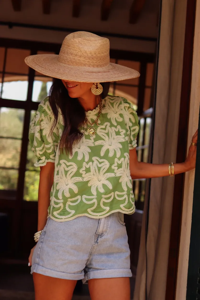 Best Blouse Molly brodée verte Blouses