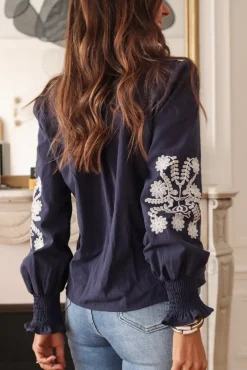 Discount Blouse Monica brodée bleu marine Blouses