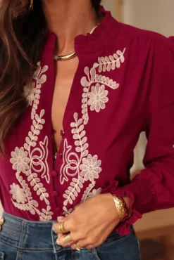 Sale Blouse Monica brodée Burgundy Blouses