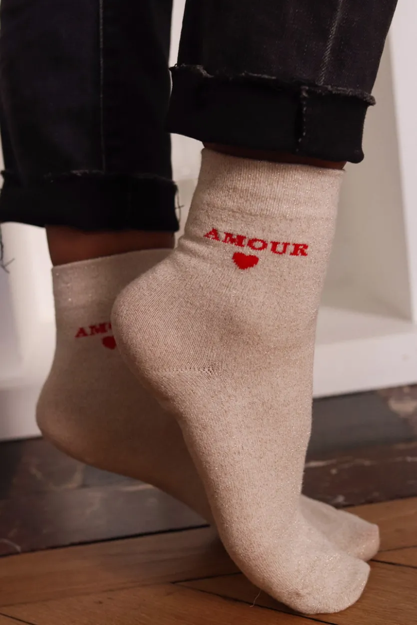 Sale Chaussette Amour beige Chaussettes
