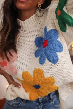Best Pull Maja écru à fleurs Pulls