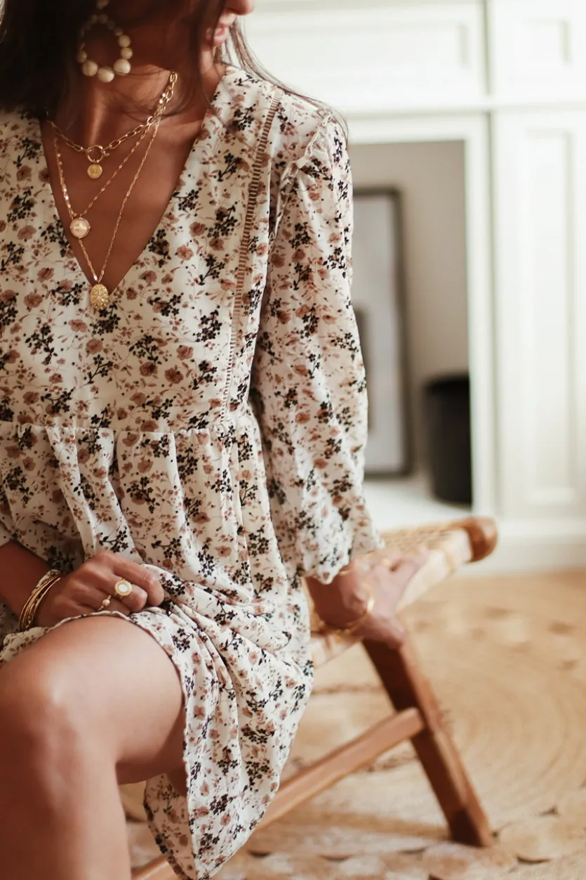 Clearance Robe Théa beige à fleurs Robes