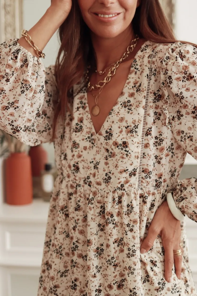 Clearance Robe Théa beige à fleurs Robes