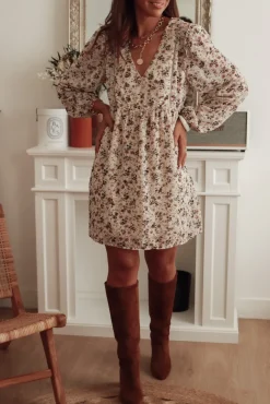 Clearance Robe Théa beige à fleurs Robes