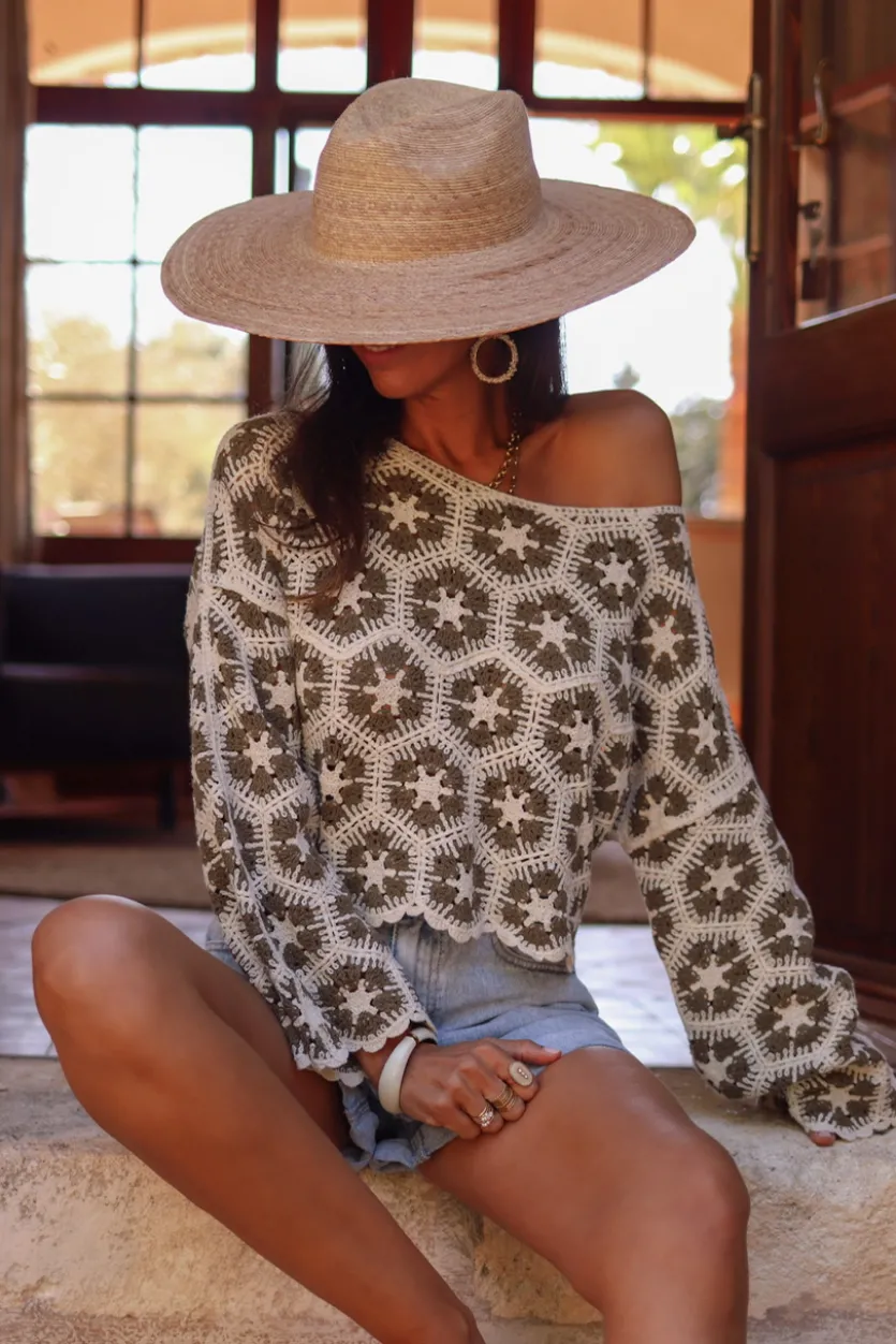 Shop Top Charlotte macramé kaki Tops