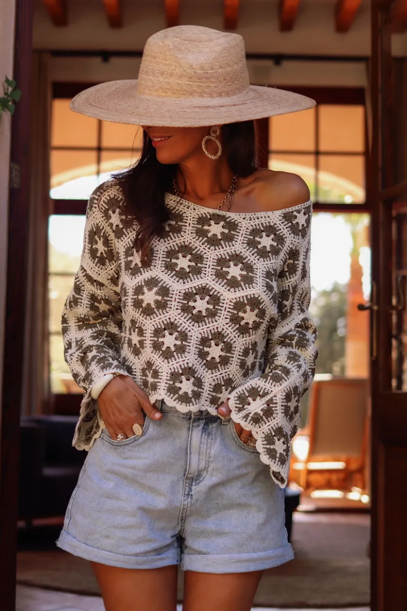 Shop Top Charlotte macramé kaki Tops